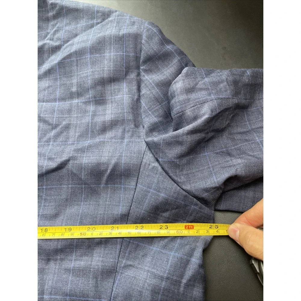 Max Davoli Baroni Suit 48S 100% Wool Super 150s Blue Plaid Pants 42 x 29